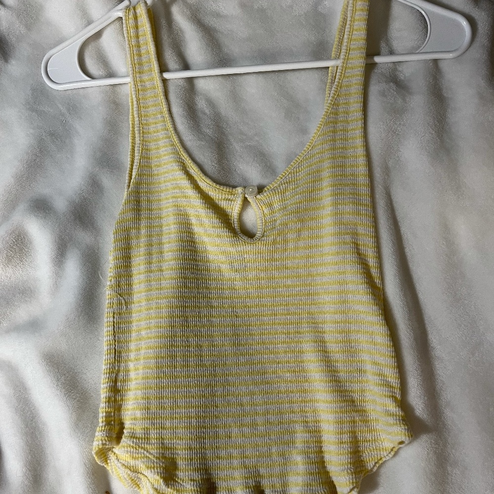 me to we yellow striped tank with front button